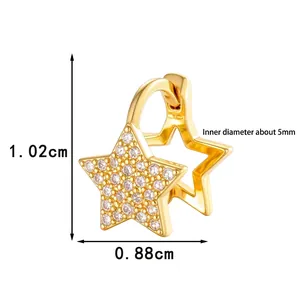 Minimalist gold star hoop earrings with micro-set zircons and 5mm inner diameter