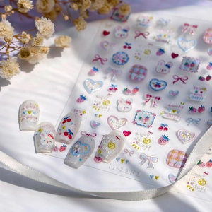 5D Embossed cute rabbit and heart nail art stickers in Japanese style design M-1151