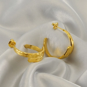 18k gold plated stainless steel C-shaped earrings with irregular lava texture finish