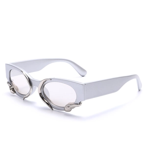 Fashionable silver thick frame sunglasses featuring unique streamline metal snake decoration