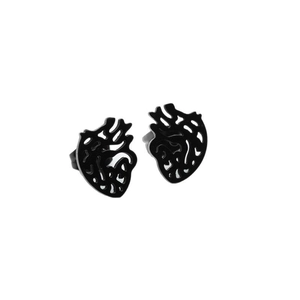 Gothic black anatomical hollow heart stud earrings made of matte stainless steel