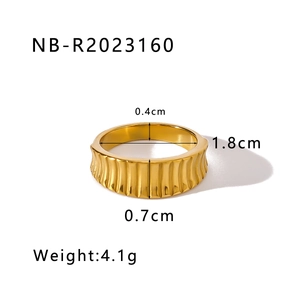 Detail view of 18K gold plated stainless steel ring showing size and weight specs