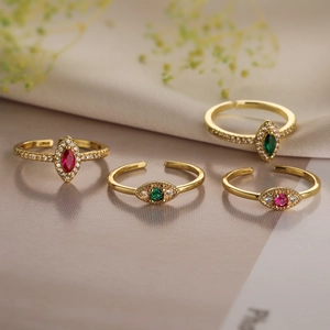 Elegant Geometric Open Ring Copper 18K Gold Plated Zircon Adjustable Simple Vintage Finger Ring For Women