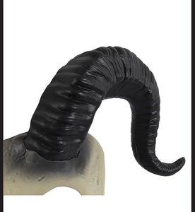 Close-up of black devil horns with spiral texture for Halloween cosplay accessories