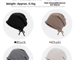 Detailed view of elastic knit slouchy beanie featuring a decorative side drawstring knot