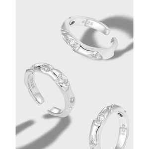 Minimalist S925 sterling silver open ring with pavé cubic zirconia diamonds