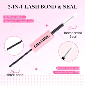 Detail of 2-in-1 lash bond and seal wand with dual brush heads and 72h hold
