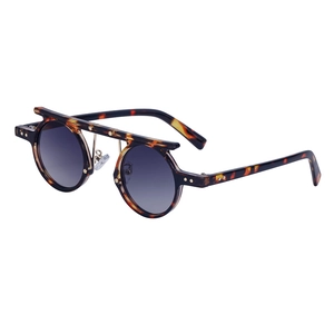 Retro punk round sunglasses with leopard tortoiseshell frames and straight metal top bar