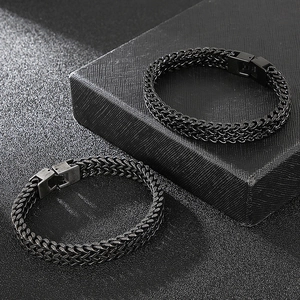 Zweireihiges Drachenknochen Armband für Herren in Schwarz und Vintage Silber