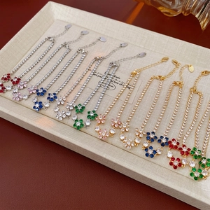 Sparkling zircon flower bracelets in various colors with adjustable gold and silver chains