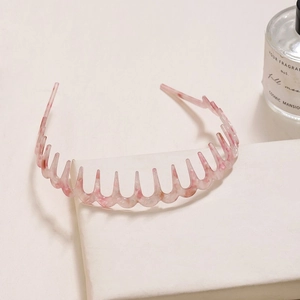 Pink marble pattern acetate headband with non-slip teeth for women fashion hair styling