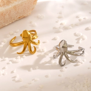 Fashionable octopus open rings in gold and silver finish for beach vacation style