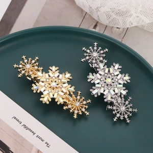 Snowflake Hair Clip Alloy Rhinestone Inlaid Elegant Spring Clip Korean Style Sparkly Hairpin Side Clip Accessory Women