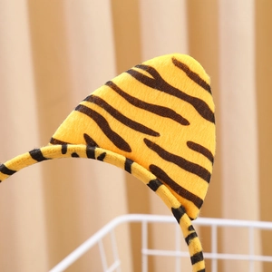Tiger ear headband with yellow plush fabric and black stripes for children costumes