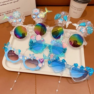 Kids Elsa Princess sunglasses with pearls and glitter mermaid tail decorations