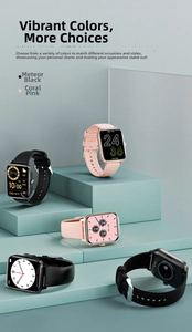 Detail view of QS11 smartwatch in Meteorite Black and Coral Pink colors with silicone bands