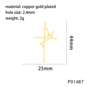 Detailed view of golden copper cross pendant with 44mm height and 2.4mm aperture