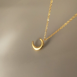 Minimalist gold titanium steel moon pendant necklace with water-resistant finish