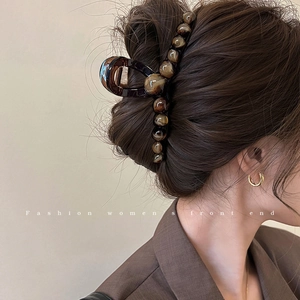 Grande Molletta Per Capelli Con Perle Di Resina Sfumata Fermaglio In Acrilico Marrone Ambra Elegante Per Donne