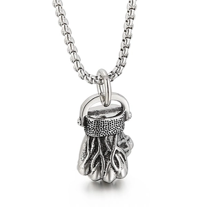 Polished stainless steel fist pendant necklace with box chain for hip hop and rock style