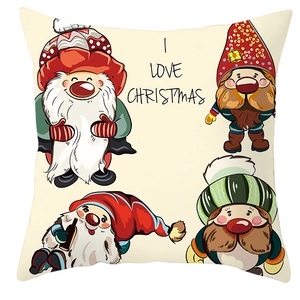 Detail of Christmas gnome pillowcase featuring I LOVE CHRISTMAS print on cream fabric