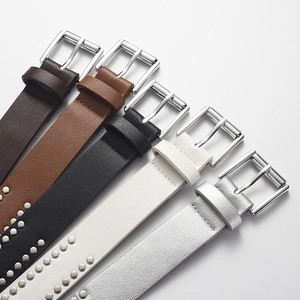 Women's punk PU leather belts with silver rivets and square pin buckle in five colors