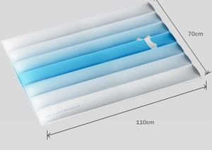Detailed view of striped cooling pet mat measuring 110cm by 70cm for medium large dogs