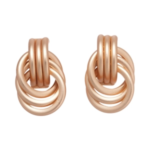 Fashionable layered geometric golden hoop earrings with textured metallic finish