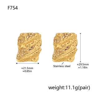 Detailed specs of gold hammered stainless steel earrings with size and weight info