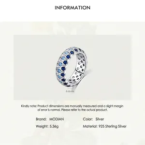 S925 sterling silver wide band ring with blue gradient crystals and hollow wave design
