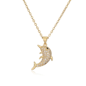 Charming dolphin pendant necklace in gold finish with sparkling white zircon stones