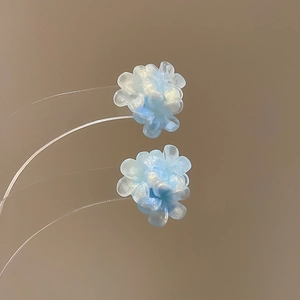 Detailed shot of pearlescent light blue gradient flower earrings with s925 silver needle
