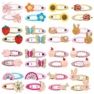 Cartoon animal and fruit hair clips set for girls featuring sequins and glitter designs
