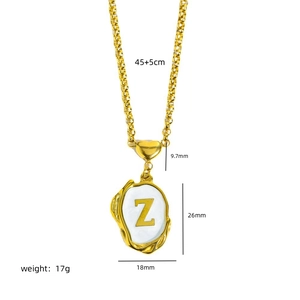 18K gold plated stainless steel necklace with white enamel letter Z pendant 45cm