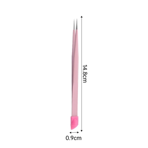 Dual-purpose pink nail tweezers with a silicone pressing head, length 14.8cm and width 0.9cm