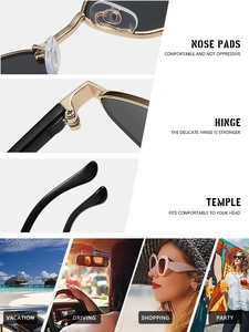 Detail of soft silicone nose pads and durable metal hinges on vintage sunglasses