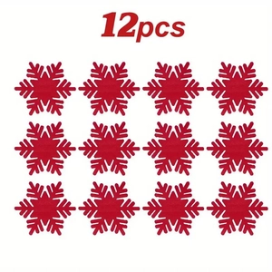 Set of 12 red felt snowflake decorations for Christmas dinner table settings and DIY crafts