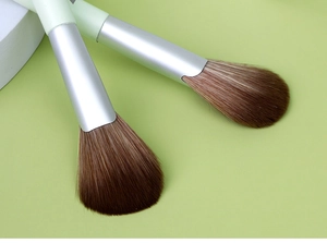 Details von Profi-Rougepinseln mit weichem Kunsthaar und hellgrünen Griffen für Make-up