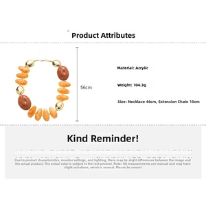 Detail of irregular acrylic bead necklace in orange and brown with 56cm total length