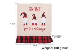 Christmas gnome chair cover with red plaid trim and Gnome for the Holidays text print