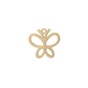Detail of a hollow golden butterfly pendant crafted in stainless steel with a top hanging hole