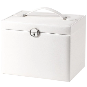 White multi-layer PU leather jewelry storage box with large capacity and metal lock
