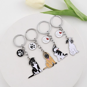Creative metal dog keychains featuring Border Collie, Husky, and German Shepherd charms