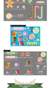 Size guide for Christmas window stickers featuring gingerbread man and candy cane dimensions
