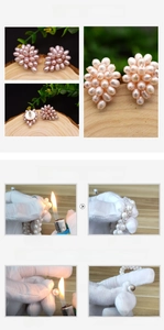 Macro detail of handmade cluster pearl earrings showing high quality fire test comparison