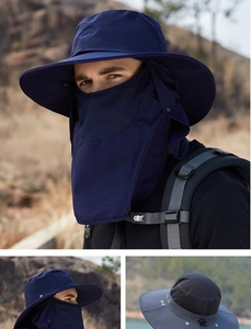 Détail du chapeau de soleil extérieur avec large bord et protection de cou amovible