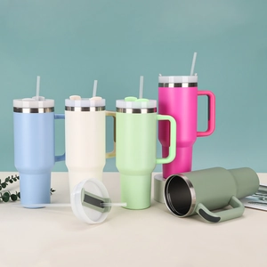 40oz stainless steel insulated tumblers with handles and straws in five assorted colors