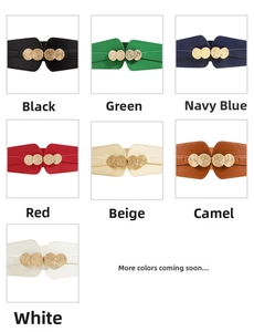 Elastic wide belt collection featuring round gold buckle detail in multiple colors