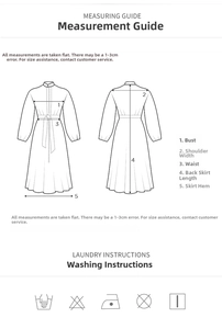 Größentabelle und Waschanleitung für das Blumenkleid mit V-Ausschnitt und Laternenärmeln