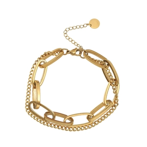 Double-layer 18K gold plated titanium steel chain bracelet with lobster clasp and round tag